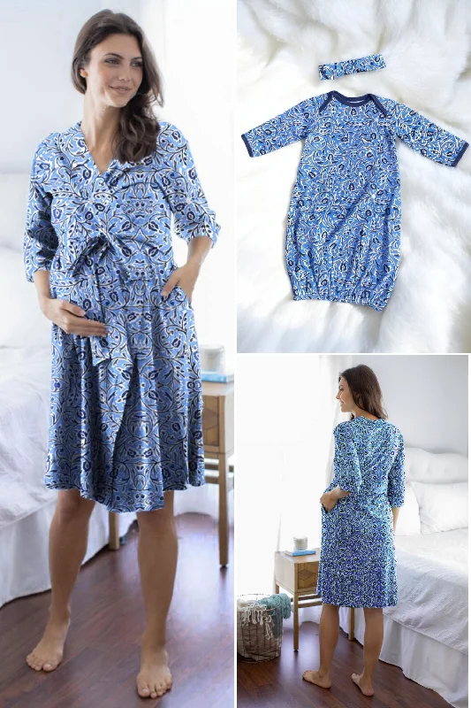 Trends Natalia Robe & Baby Receiving Gown & Headband Set