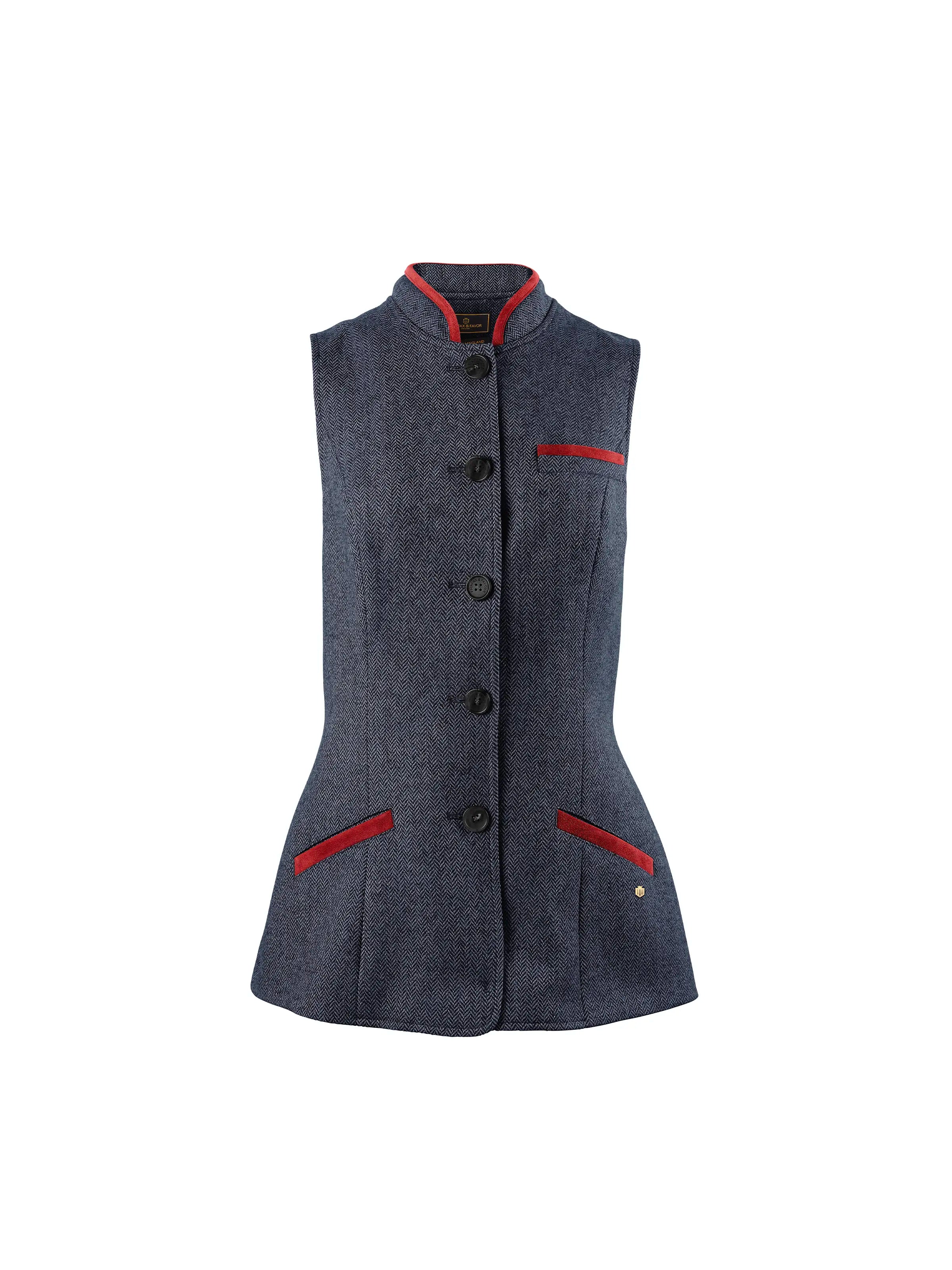 Casual And Comfortable Madeline Gilet - Red & Navy Herringbone