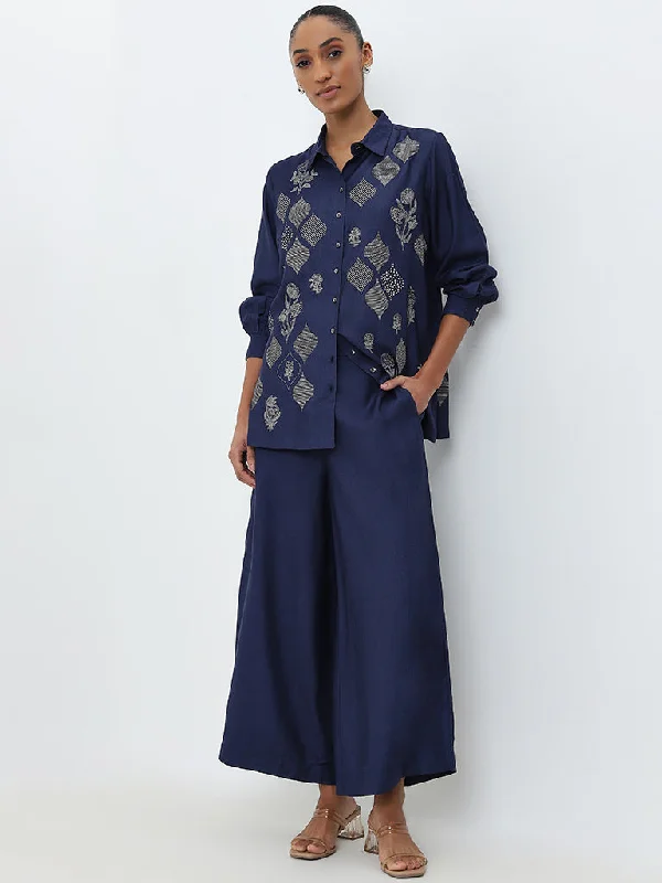 Zuba Blue Floral Motif Straight Tunic