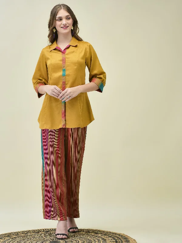 Customized Version Women Mustard Multi Stripe Co-Ord Set