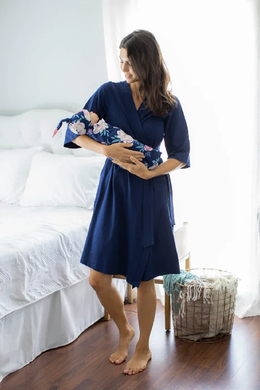 Trendy Looks Navy Robe & Annabelle Newborn Swaddle Blanket Set