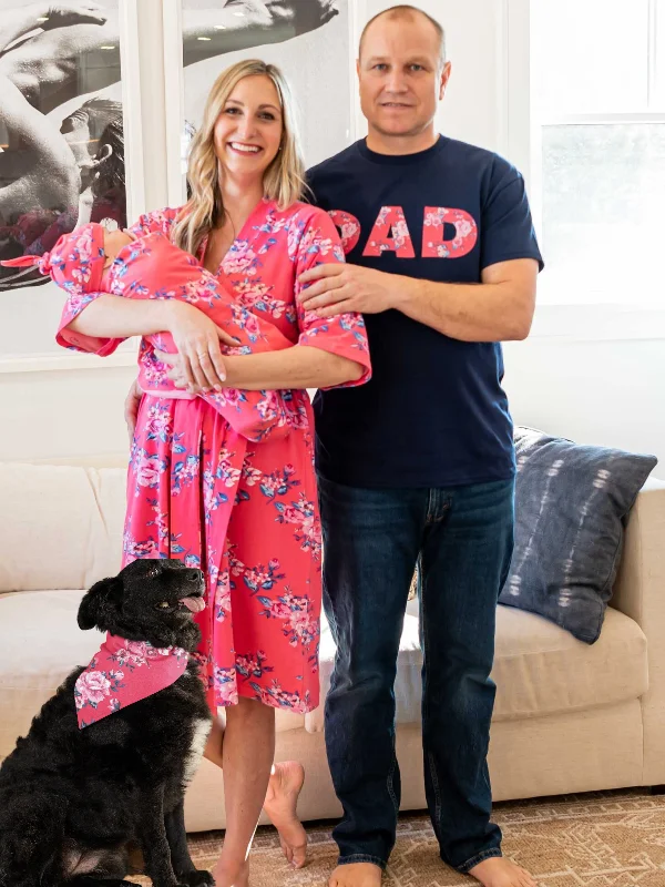 European And American Style Rose Robe & Newborn Swaddle Blanket Set & Navy Dad T-Shirt & Dog Bandana European And American Style Rose Robe & Newborn Swaddle Blanket Set & Navy Dad T-Shirt & Dog Bandana
