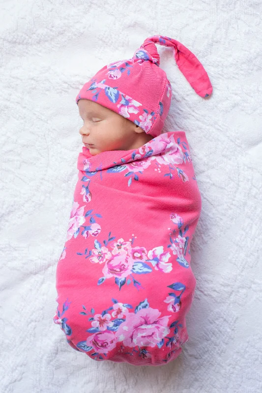 Chic Outfits Rose Swaddle Blanket & Newborn Hat Set