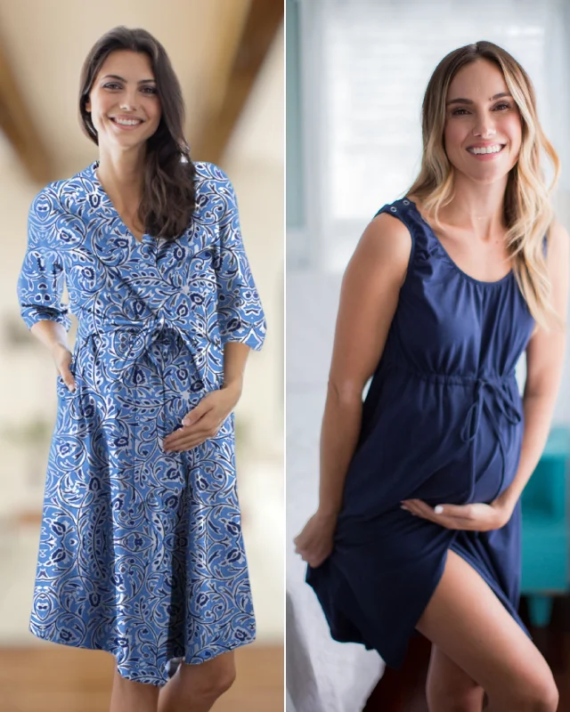 Relaxed Tops Natalia Robe & Navy 3 in 1 Labor Gown Set