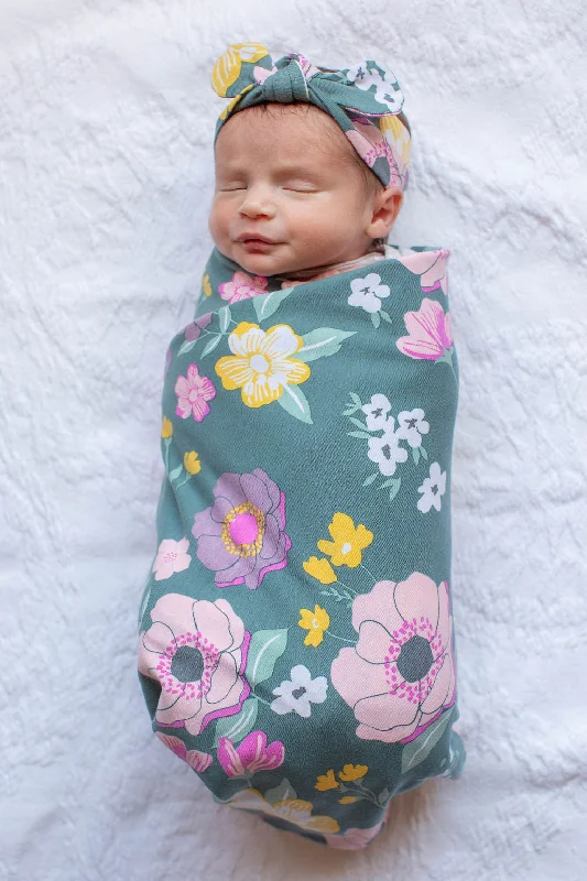 Comfy Layers Charlotte Swaddle Blanket & Newborn Headband Set