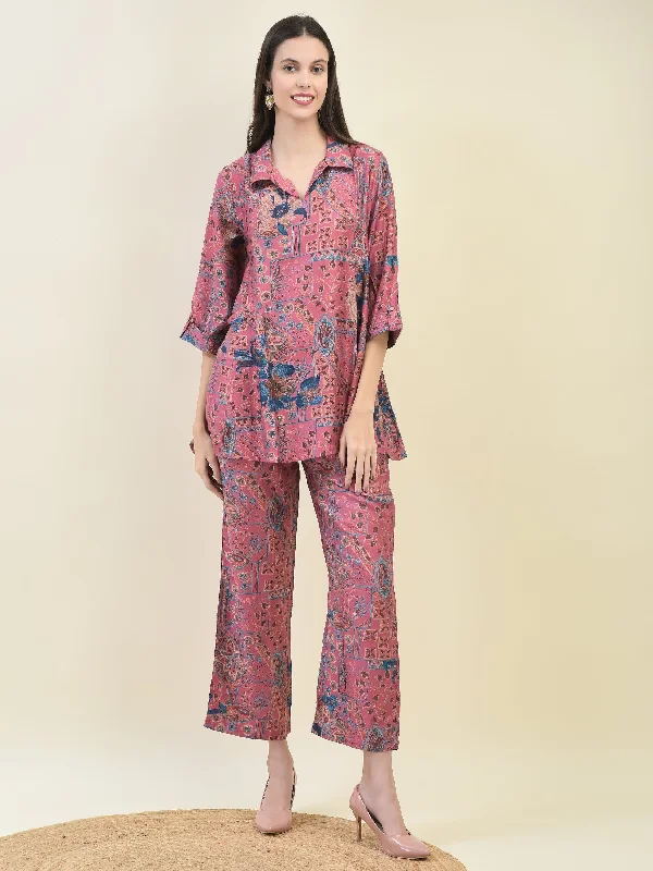 Fashion Selection Women Viscose Pink Floral Print Co-Ord Set