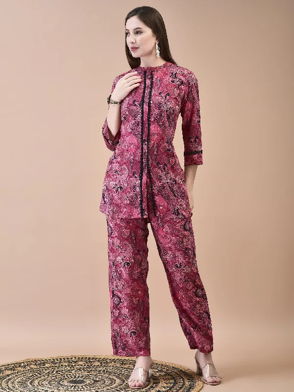 Thin Design Women Liva Pink Paisley Print Co-Ord Set