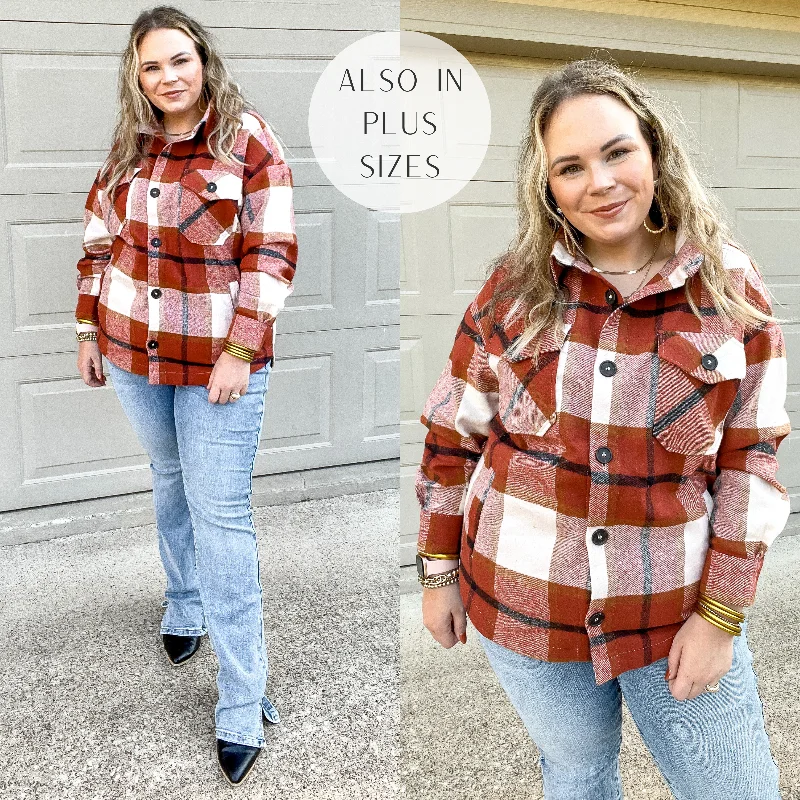 Elegant Casuals Autumn Air Plaid Button Up Shacket in Rust