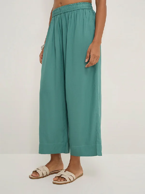 Utsa Teal Solid Ethnic Pants