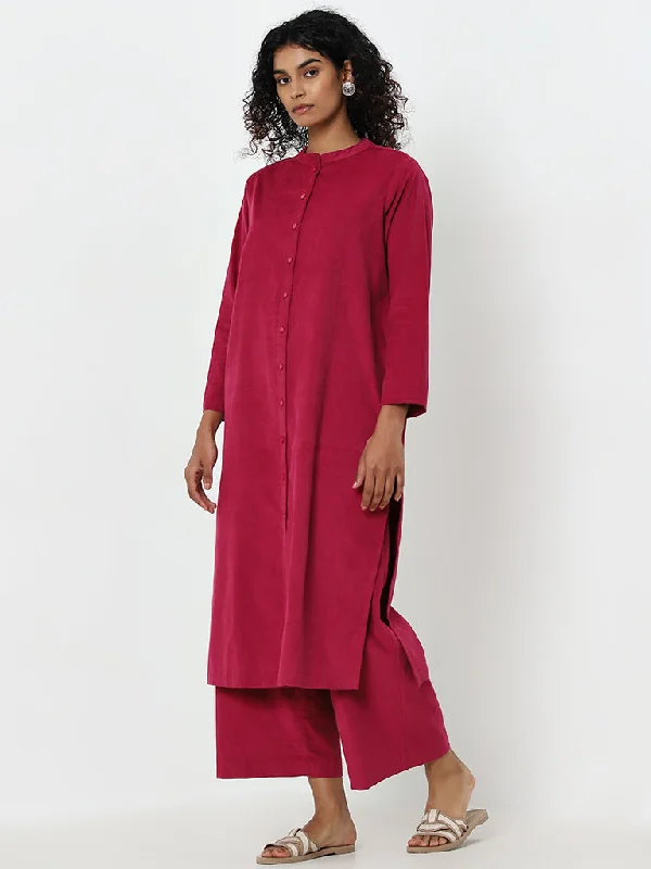 Utsa Pink Solid Straight Cotton Kurta