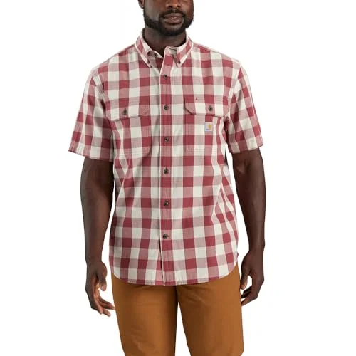 Unique Design Carhartt 106140 Men's Loose Fit Midweight Short-Sleeve Plaid Shirt