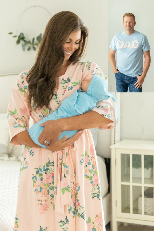 All-Day Outfits Nina Pregnancy/Postpartum Robe & Baby Boy Swaddle Set & Dad T-Shirt All-Day Outfits Nina Pregnancy/Postpartum Robe & Baby Boy Swaddle Set & Dad T-Shirt