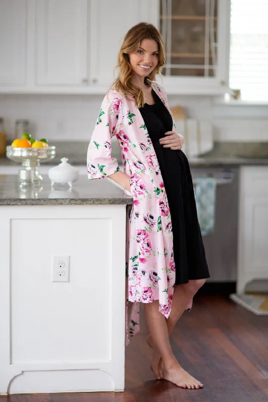 Chic Comfort Wear Amelia Robe & Black 3 in 1 Labor Gown Set