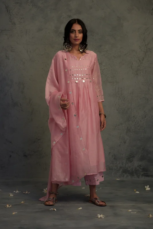 Light Pink Gathered Kurta Set - Set of 3