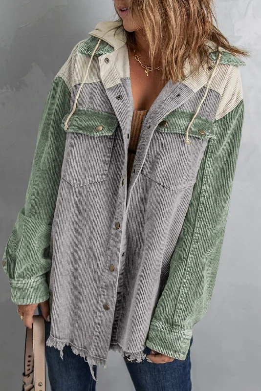 Comfy Chic Wear Snap Front Hooded Corduroy Shacket