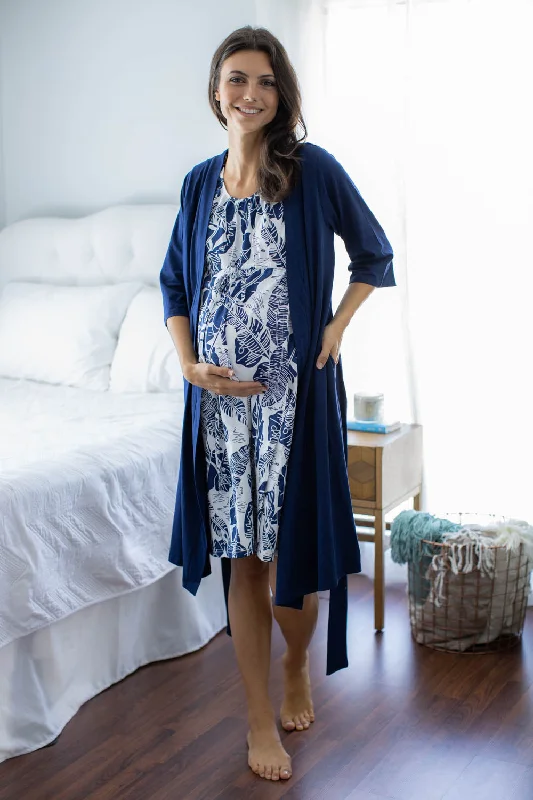 Lazy Home Serra 3 in 1 Labor Gown & Navy Robe Set