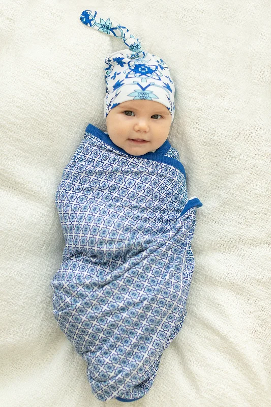 Soft Comfort Ophelia Reversible Swaddle Blanket & Newborn Hat Set