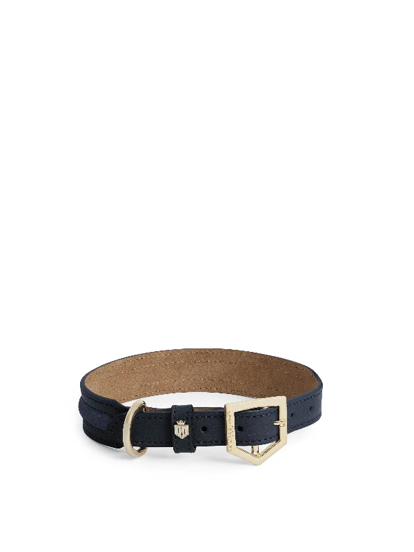 Noble Temperament Hampton Dog Collar - Navy Leather & Ink Suede