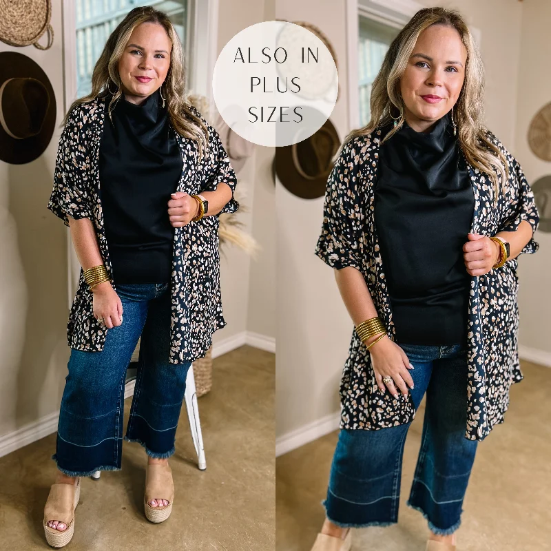Summer Selection Chic State Leopard Print Kimono with Drop Sleeves in Black