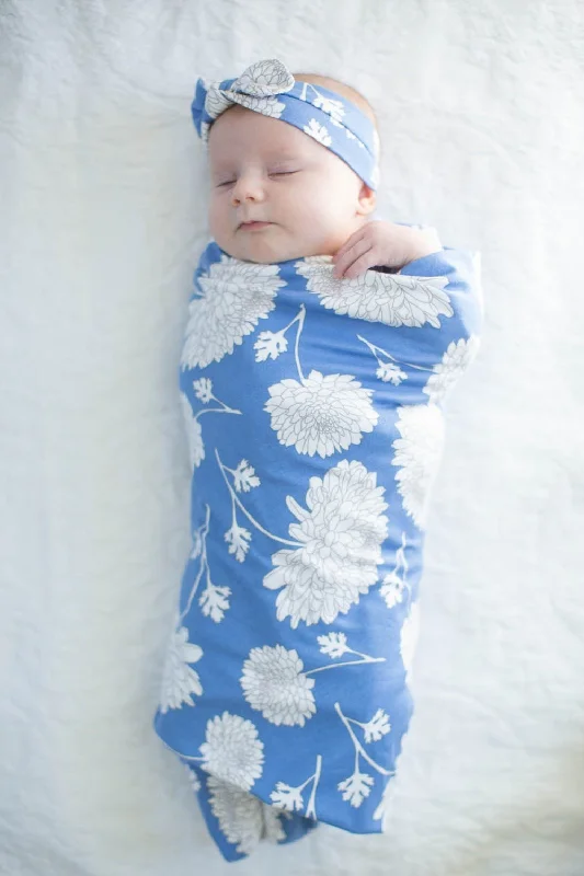Soft Knitwear Zoe Floral Swaddle Blanket & Newborn Headband Set