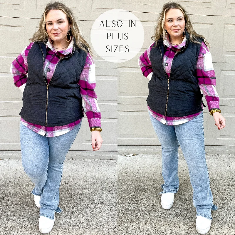 Fashion Touch Headed To Denver Zip Up Quilted Vest in Black