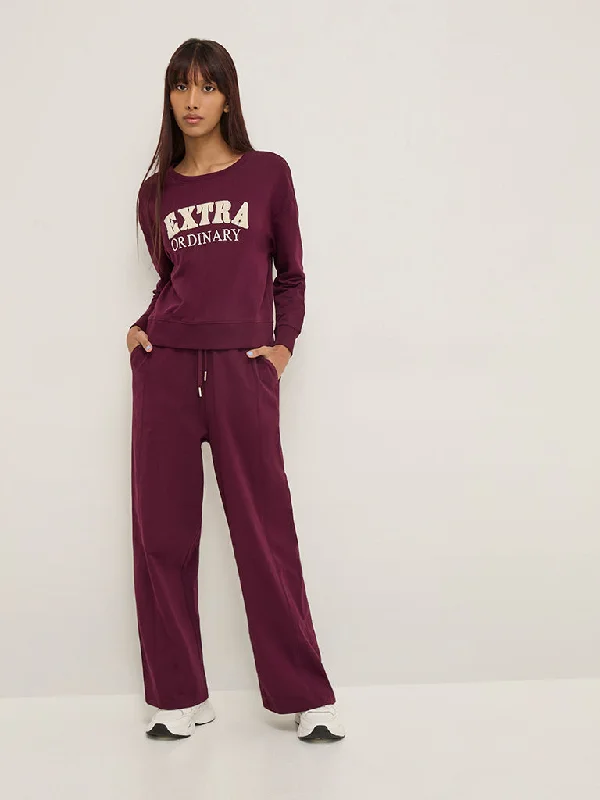 Studiofit Wine High-Rise Cotton Track Pants