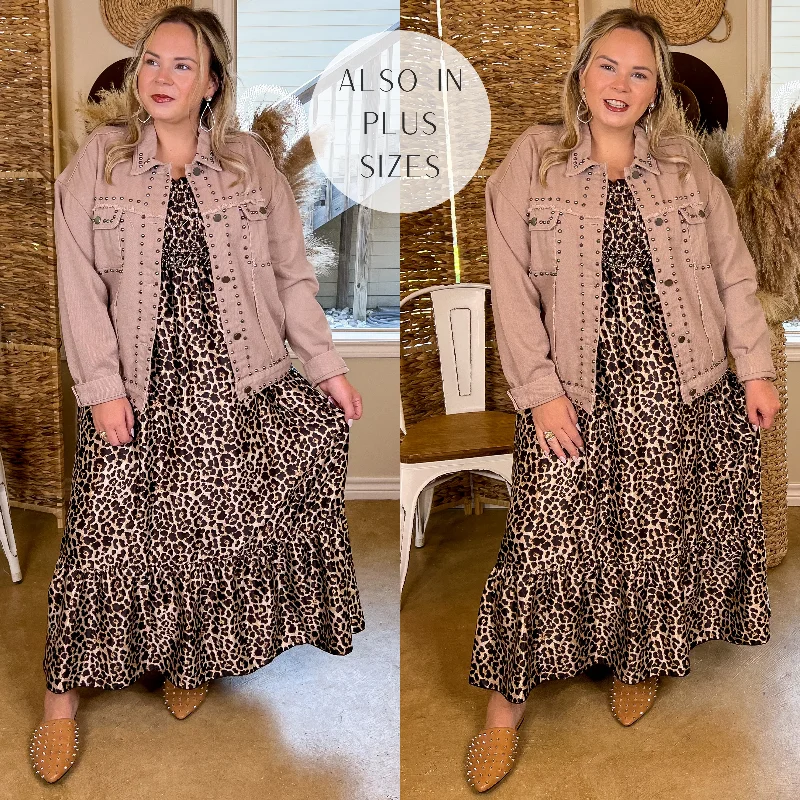Classic Series Always Impressed Cropped Denim Jacket with Silver Studs in Mauve Brown Classic Series Always Impressed Cropped Denim Jacket with Silver Studs in Mauve Brown