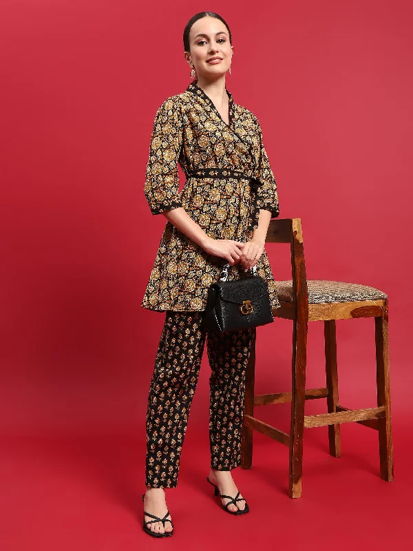 Cozy Fashion Trends Indiessence Women Cotton Black Floral Print Co-Ord Set