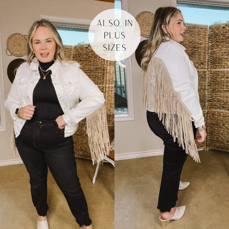 Dynamic Fashion Judy Blue | Living For Love Button Up Denim Jacket with Fringe in White