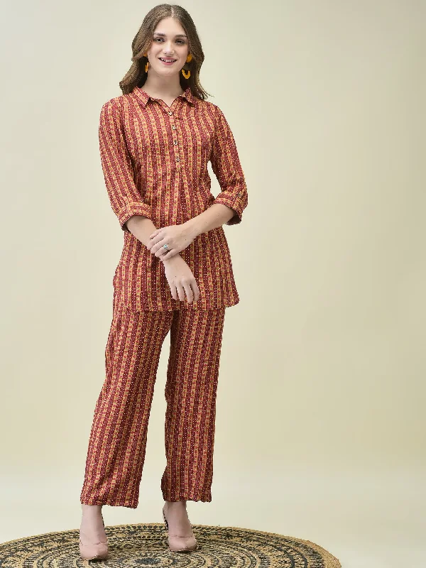Trendy Traveler Women Liva Multicolor Stripe Print Co-Ord Set