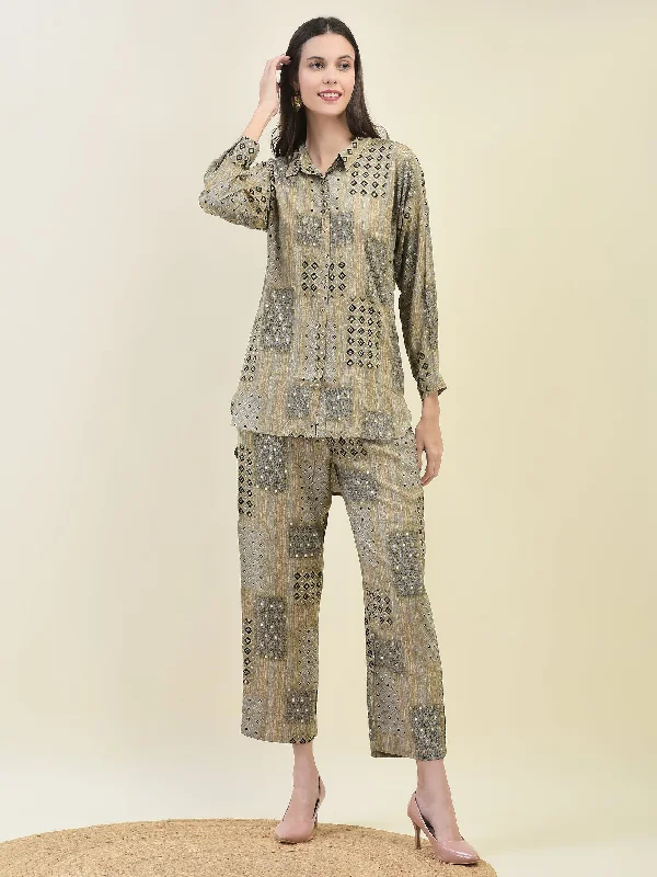 Boutique Recommendation Women Liva Rayon Grey Geometric Print Co-Ord Set