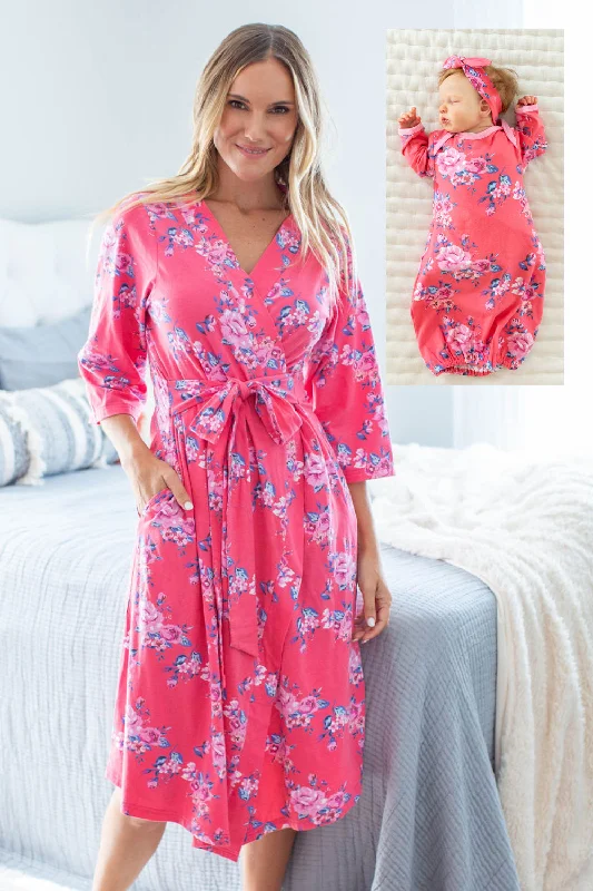 Easy Fashion Rose Robe & Baby Receiving Gown Set