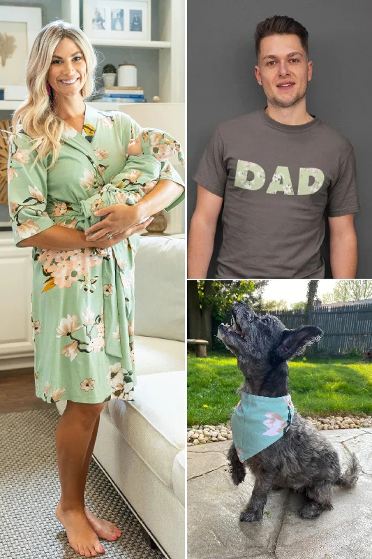 Outdoor Trend Gia Robe & Swaddle Set & Dad T-Shirt & Pet Bandana