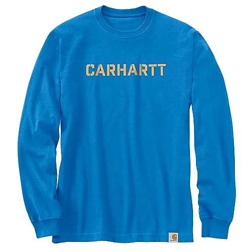 Stylish Ease Carhartt 105951 Men's Loose Fit Heavyweight Long-Sleeve Logo Graphic T-Shirt - XX-Large - Blue Glow Stylish Ease Carhartt 105951 Men's Loose Fit Heavyweight Long-Sleeve Logo Graphic T-Shirt - XX-Large - Blue Glow