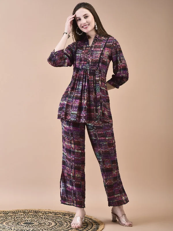 College Style Women Liva Multicolor Abstract Print Co-Ord Set