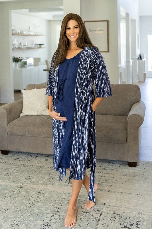 Elegant And Noble Luna Robe & Navy 3 in 1 Labor Gown Set