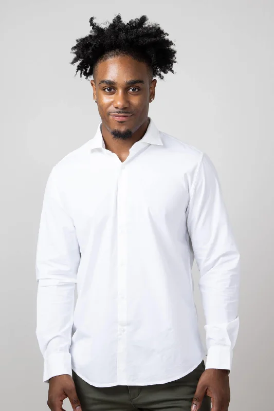 Leisure Travel Denim & Flower Stretch Solid Shirt for Men in White | CWL-1718W