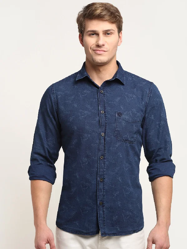 Celebrity Style Men Cotton Printed Navy Blue Full Sleeve Casual Shirt for Men with Pocket Celebrity Style Men Cotton Printed Navy Blue Full Sleeve Casual Shirt for Men with Pocket