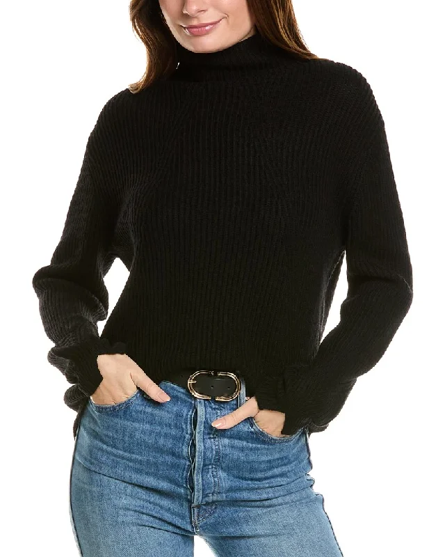 Modern Chic Forte Cashmere Fashioned Rib Funnel Neck Wool & Cashmere-Blend Sweater