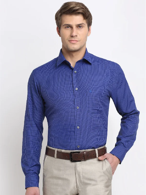 Relaxed Tops Men's Dark Blue Formal Micro Checks Full Sleeve Shirt