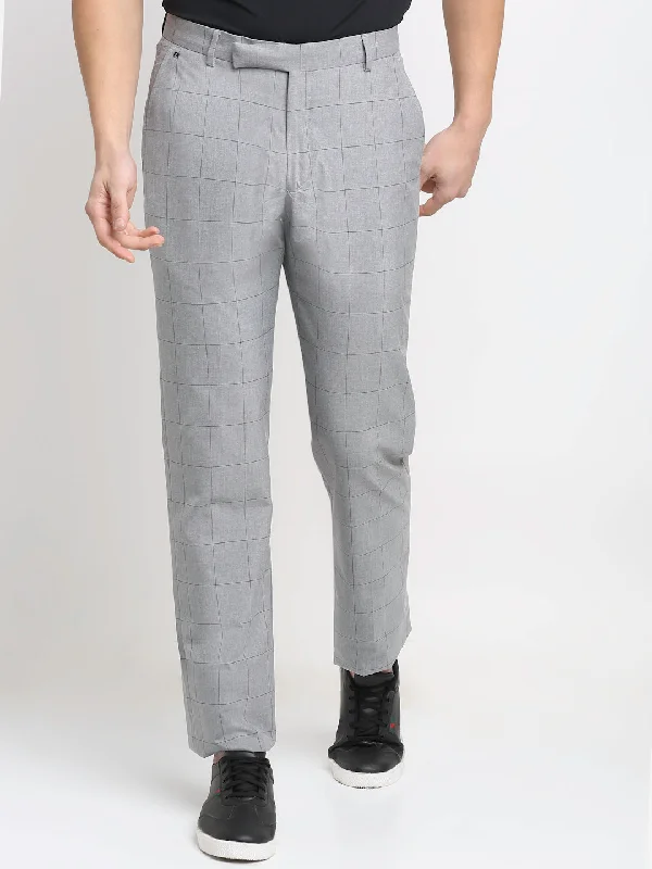 High-end Wear Men's Formal Flat front Grey Checks Trousers