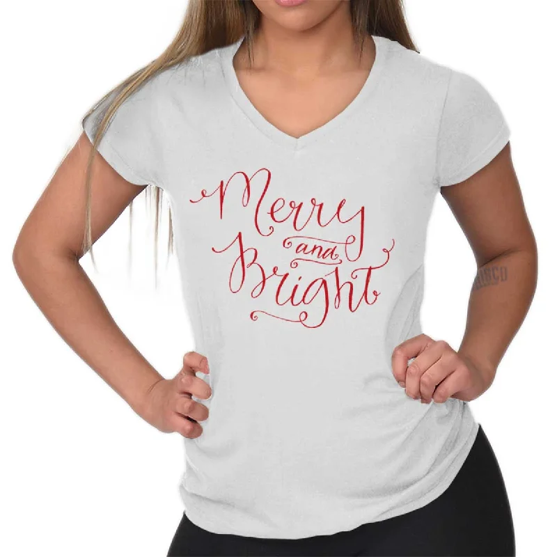 Trendy Comfort Merry And Bright Junior Fit V-Neck T-Shirt