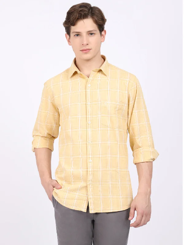 Men's Mustard Casual Medium Checks Full Sleeve Shirt