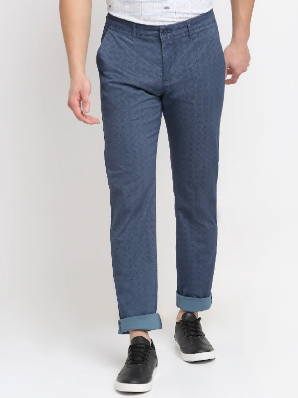 Cozy Look Men's Casual Flat front Blue Checks Trousers