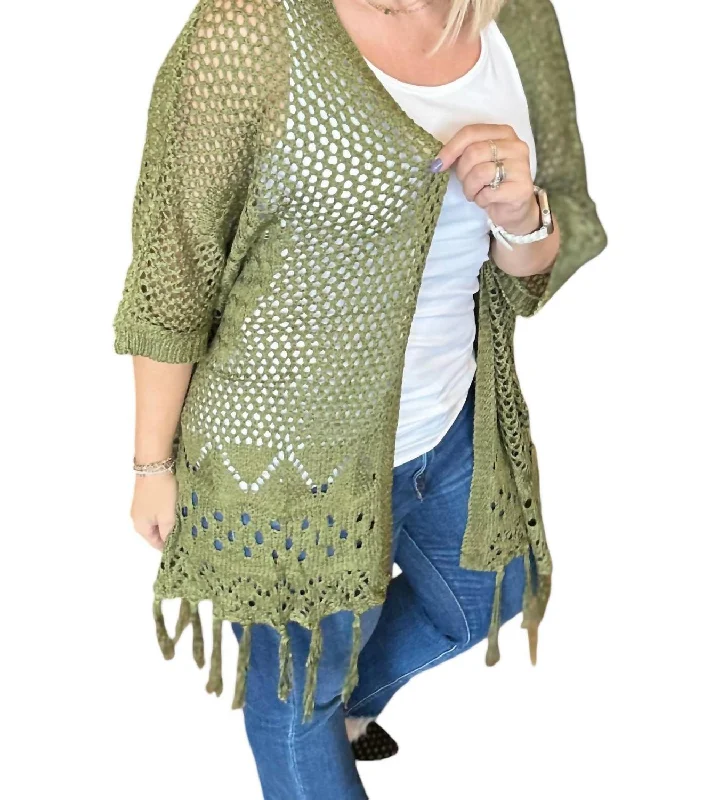 Easy-to-Wear Amanda Crocheted Cardigan In Olive