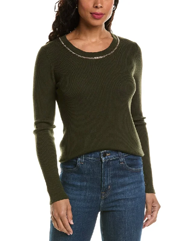 Classic Style Elie Tahari Chain Trim Wool Sweater