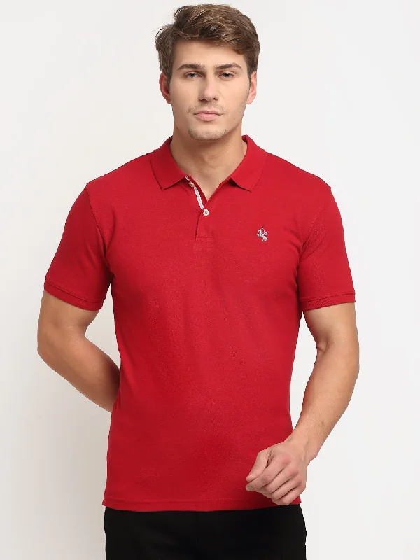 Classic And Versatile Men's Maroon  Polo neck Half Sleeve T-Shirt