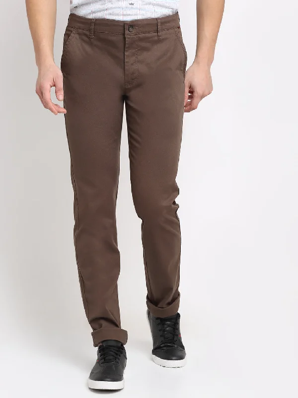Cozy Footwear Men's Casual Flat front Brown  Trousers