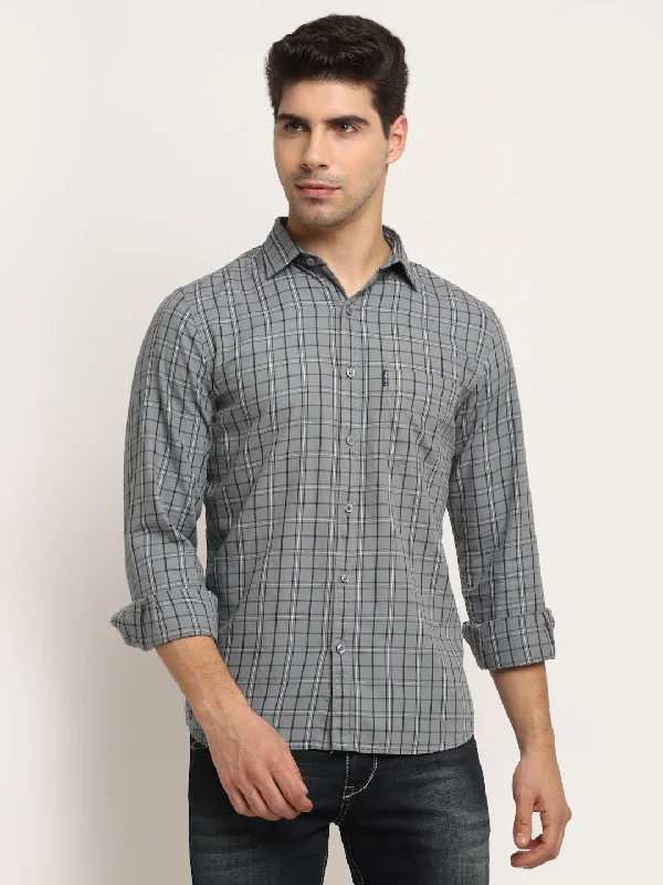 Luxury Fashion Men Cotton Checkered Grey Full Sleeve Casual Shirt for Men with Pocket Luxury Fashion Men Cotton Checkered Grey Full Sleeve Casual Shirt for Men with Pocket
