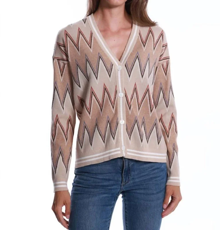 Casual Chic Wear Viscose Blend Chevron Cardigan In Multi-Colored